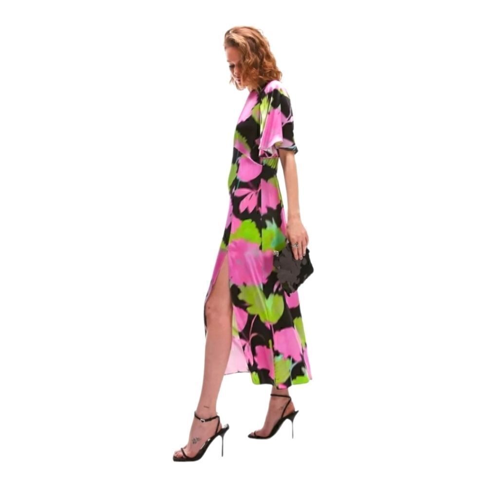 Topshop Austin bold floral print angel sleeve midi occasion dress in multi - Picture 3 of 5